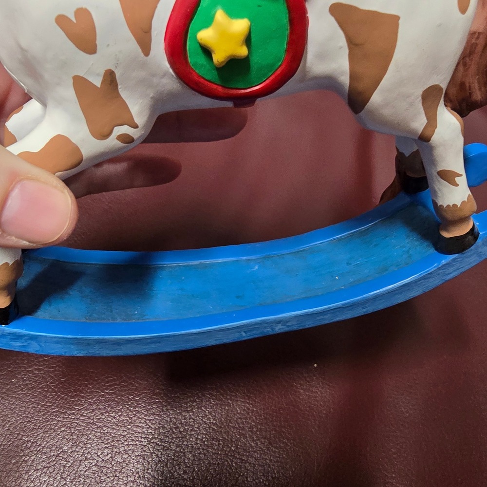 Vintage Rocking Horse Figurine Merry Christmas Blue Base Star Saddle Decor - Picture 6 of 6